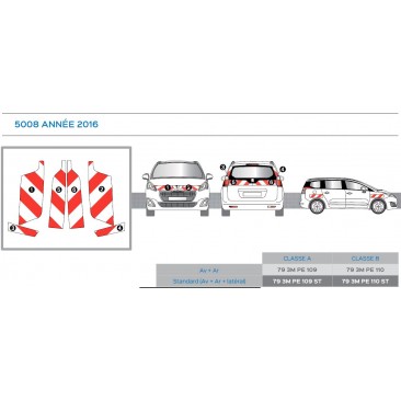 Peugeot 5008 de 2016 - Rouge & Blanc - Avant + Arrière + Latéraux - Classe B