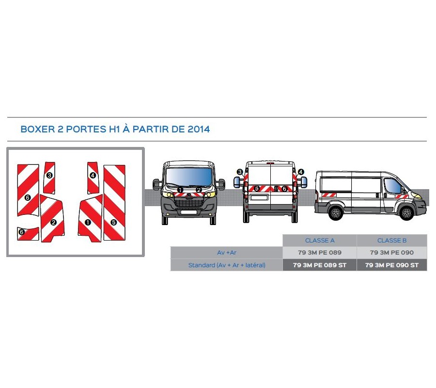 Peugeot Boxer 2 portes H1 à partir de 2014 - Rouge & Blanc - Avant + Arrière - Classe B