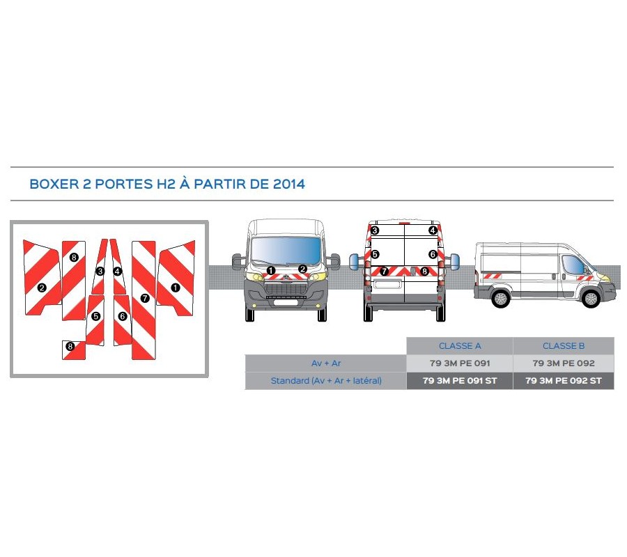 Peugeot Boxer 2 portes H2 à partir de 2014 - Rouge & Blanc - Avant + Arrière - Classe B
