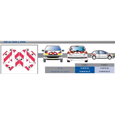 Peugeot 206 de 2004 à 2008 - Rouge & Blanc - Avant + Arrière + Latéraux - Classe B