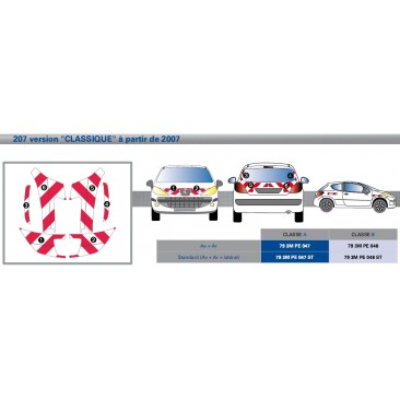 Peugeot 207 à partir de 2007 - Rouge & Blanc - Avant + Arrière - Classe B