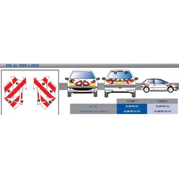 Peugeot 206 de 1999 à 2003 - Rouge & Blanc - Avant + Arrière - Classe B