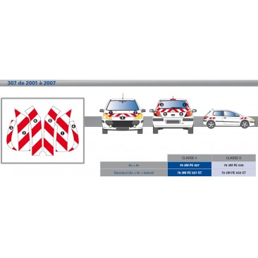 Peugeot 307 de 2001 à 2007 - Rouge & Blanc - Avant + Arrière - Classe B
