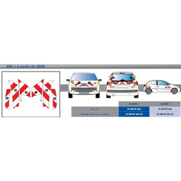 Peugeot 206 + à partir de 2009 - Rouge & Blanc - Avant + Arrière - Classe B