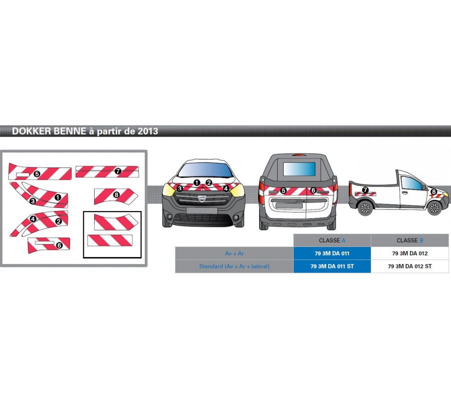 DOKKER BEN - 2 portes arrières - Classe B - ST - Avant,arrière et latéraux mini - Rouge & Blanc