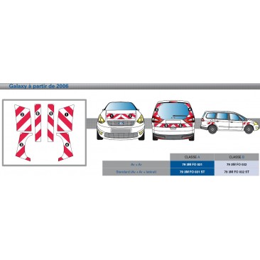 Ford Galaxy à partir de 2006 - Rouge & Blanc - Avant + Arrière + Latéraux - Classe A