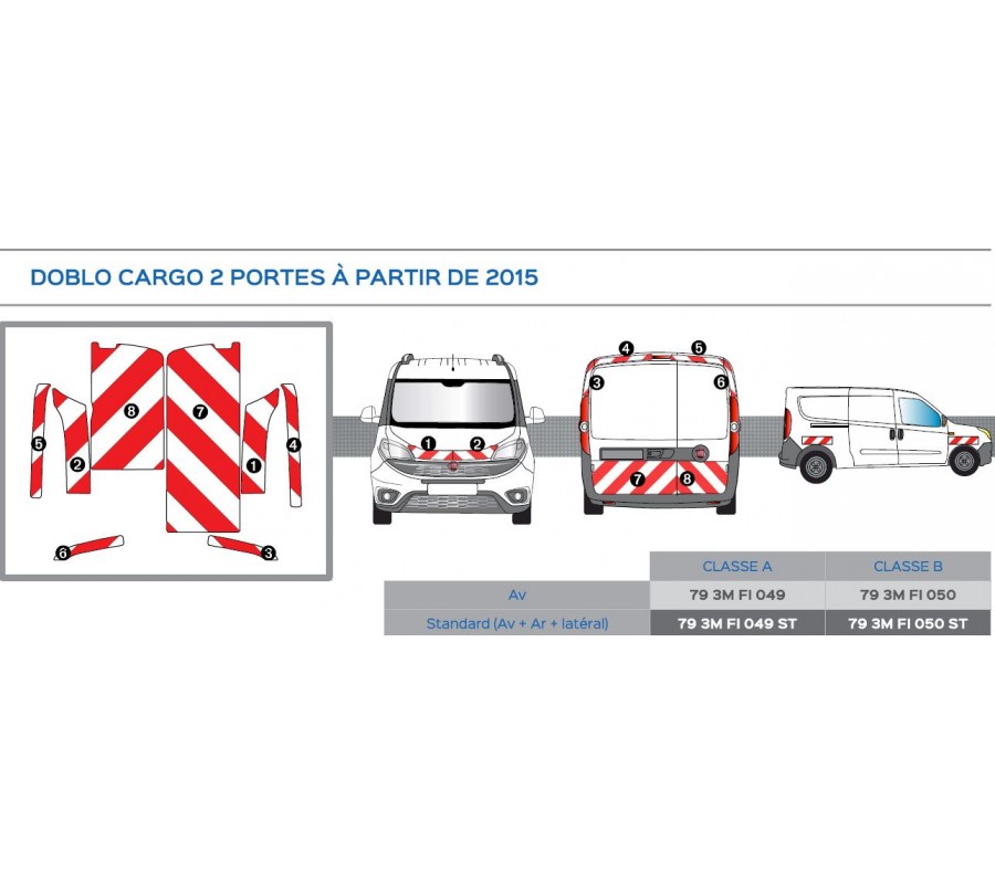 DOBLO CARGO 2 portes de 2016 - Classe A - Avant, arrière et latéraux mini - Rouge et Blanc