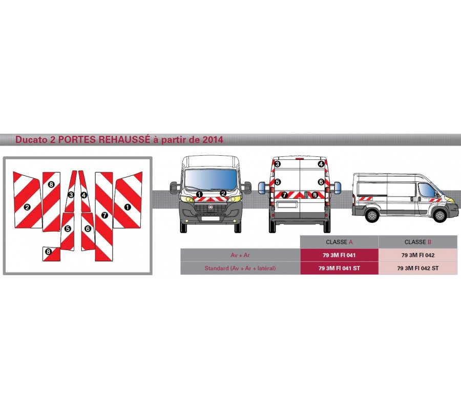 DUCATO 2 portes REH de 2014 - Classe B - Avant, arrière et latéraux mini - Rouge et blanc