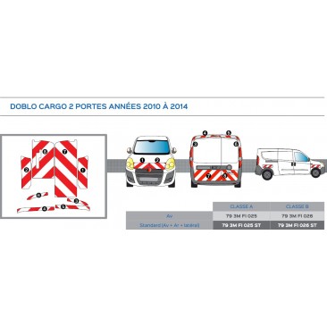 DOBLO CARGO 2 portes de 2010 - Classe A -Avant, arrière et latéraux mini - Rouge et blanc