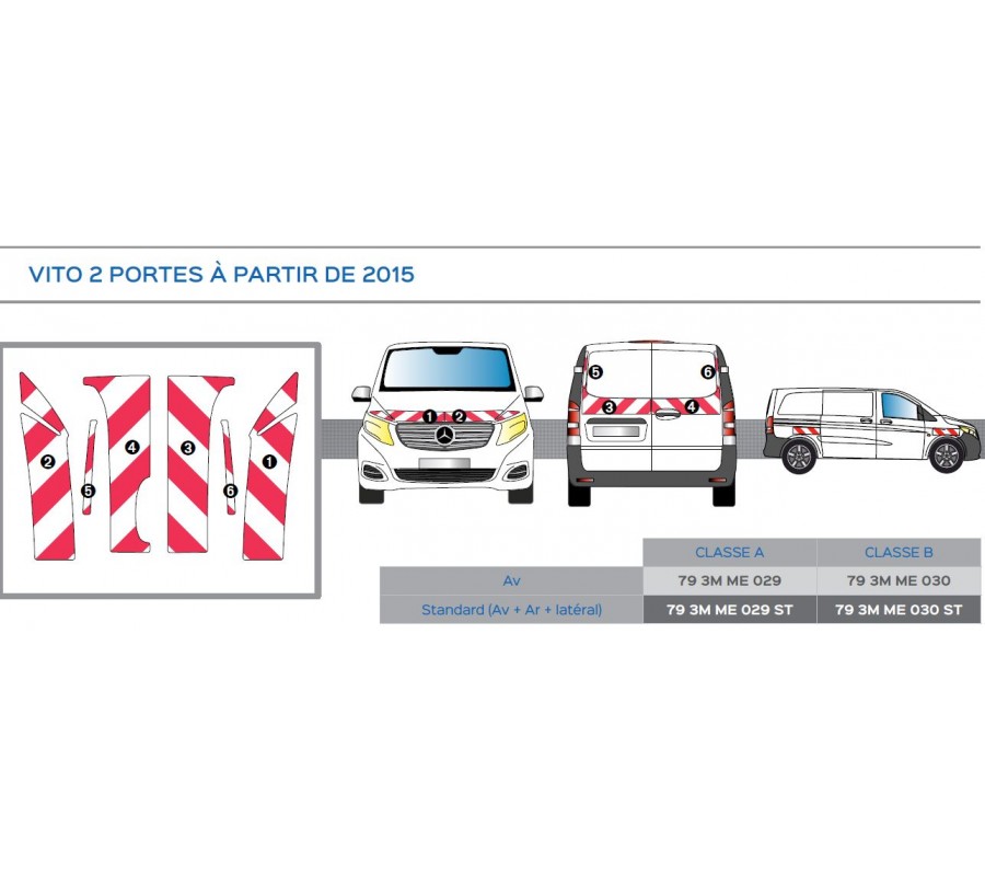 Mercedes Vito 2 portes à partir de 2015 - Rouge & Blanc - Avant + Arrière + Latéraux - Classe A