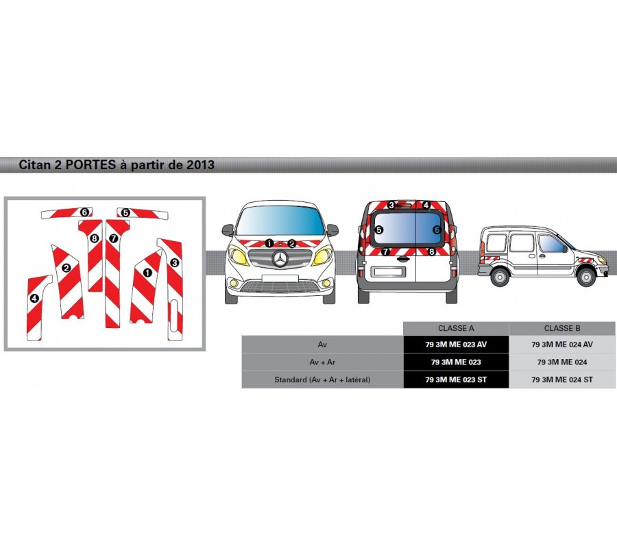 Mercedes Citan 2 portes à partir de 2013 - Rouge & Blanc - Avant + Arrière + Latéraux - Classe B