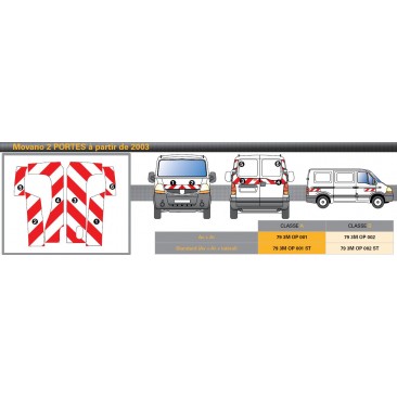 MOVANO de 2003 - 2 portes arrières - PLA - ST - Classe B - Avant, arrière et latéraux mini- Rouge & Blanc