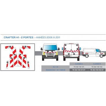 Volkswagen Crafter H1 - 2 portes de 2006 à 2011 - Rouge & Blanc - Avant + Arrière + Latéraux - Classe B