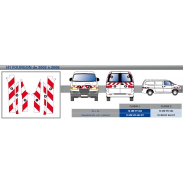 H1 FOURGON de 2002 à 2006 - Classe A - Avant, arrière et latéraux mini - Rouge et blanc
