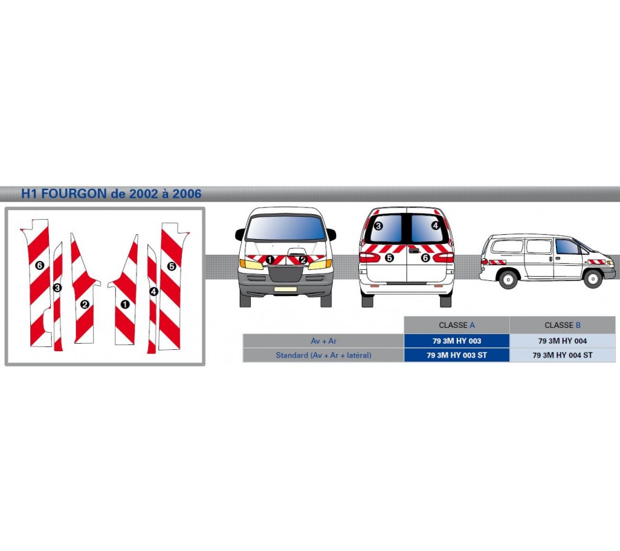 H1 FOURGON de 2002 à 2006 - Classe A - Avant, arrière et latéraux mini - Rouge et blanc