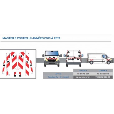 MASTER 2 portes arrières H1 de 2010 - Classe A - Avant, arrière et latéraux mini - Rouge et blanc