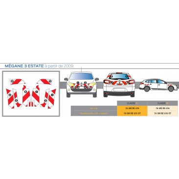 MEGANE 3 BREAK ESTATE de 2008 - Classe A - Avant, arrière et latéraux mini - Rouge et blanc