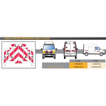 TRAFIC 2 portes arrières H2 - Classe A - Avant, arrière et latéraux mini - Rouge et blanc