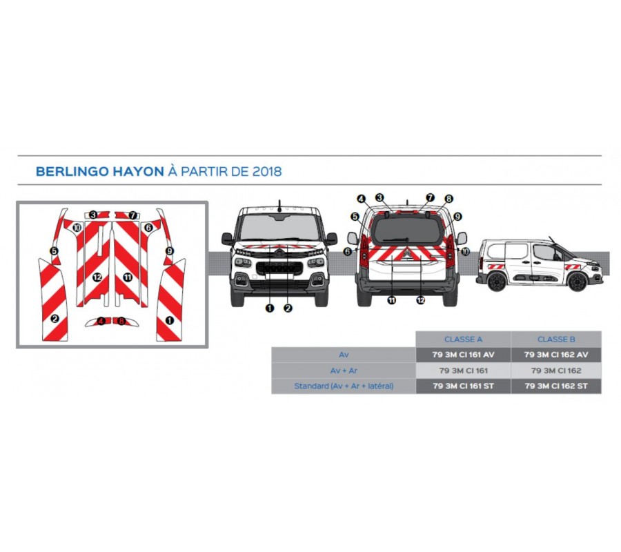Citroën Berlingo hayon à partir de 2018 - Rouge & Blanc - Avant + Arrière - Classe B