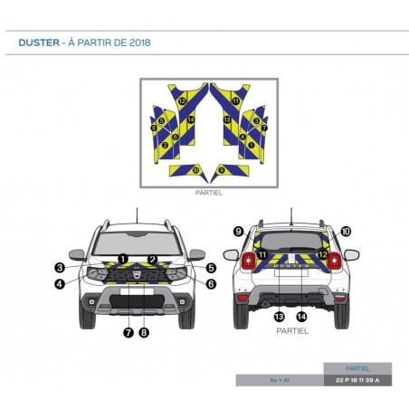 Dacia Duster à partir de 2018 - Jaune & Bleu - Avant + Arrière