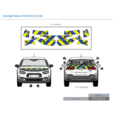 Citroën C4 Cactus à partir de 2018 - Jaune & Bleu - Avant + Arrière