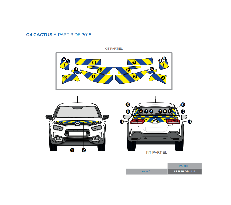 Citroën C4 Cactus à partir de 2018 - Jaune & Bleu - Avant + Arrière