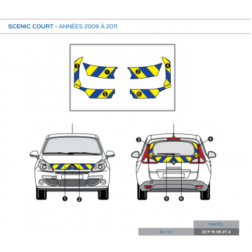 Renault Scénic court de 2009 à 2011 - Jaune & Bleu - Avant + Arrière