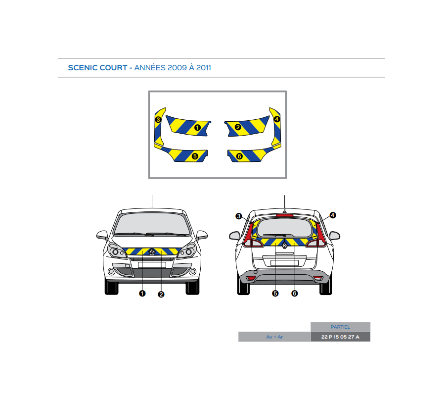 Renault Scénic court de 2009 à 2011 - Jaune & Bleu - Avant + Arrière