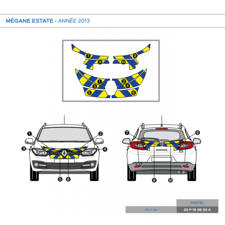 Renault Mégane Estate de 2013 - Jaune & Bleu - Avant + Arrière