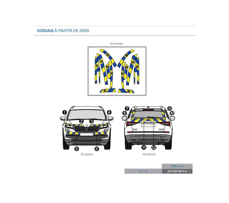 Skoda Kodiaq à partir de 2020 - Jaune & Bleu - Avant + Arrière