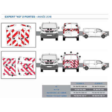 Peugeot EXPERT K0 - Classe B - Avant + Arrière - Rouge & Blanc