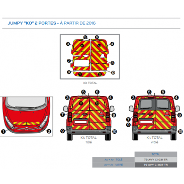 Citroën Jumpy KO 2 portes vitrées à partir de 2016 - Rouge & Jaune - Avant + Arrière Total