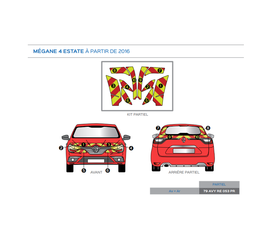 Renault Mégane 4 estate à partir de 2016 - Rouge & Jaune - Avant + Arrière