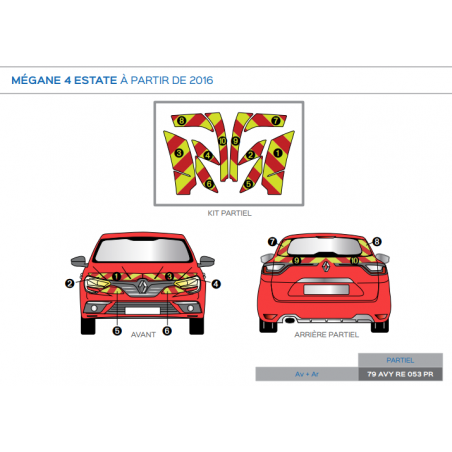 Renault Megane 4 estate à partir de 2016 - Rouge & Jaune - Avant + Arrière