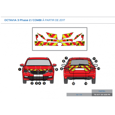 Skoda Octavia Combi 3 - Phase 2 à partir de 2017 - Rouge & Jaune - Avant + Arrière