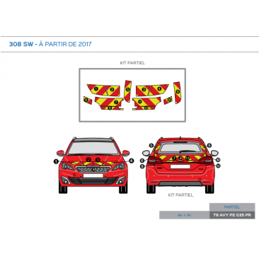 Peugeot 308 sw à partir de 2017 - Rouge & Jaune - Avant + Arrière