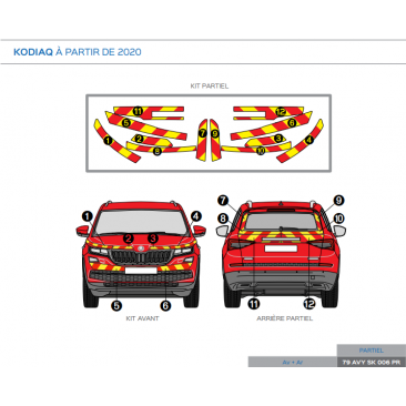 Skoda Kodiaq à partir de 2020 - Rouge & Jaune - Avant + Arrière