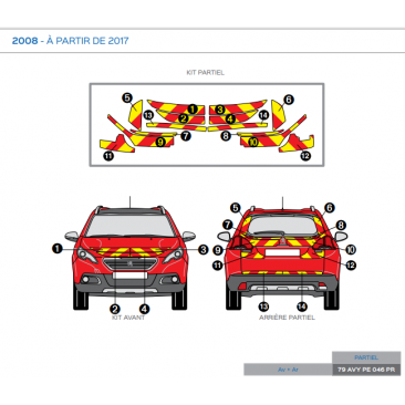 Peugeot 2008 de 2017 à 2019 - Rouge & Jaune - Avant + Arrière