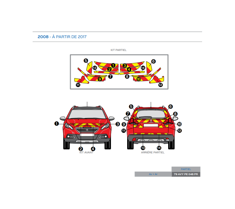 Peugeot 2008 de 2017 à 2019 - Rouge & Jaune - Avant + Arrière