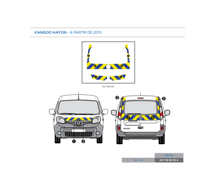 Renault Kangoo hayon à partir de 2013 - Jaune & Bleu - Avant + Arrière