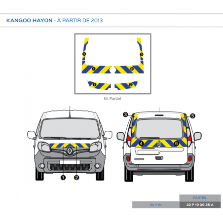 Renault Kangoo hayon à partir de 2013 - Jaune & Bleu - Avant + Arrière