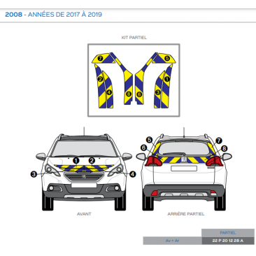 Peugeot 2008 de 2017 à 2019 - Jaune & Bleu - Avant + Arrière