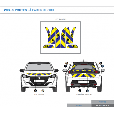 Peugeot 208 5 portes à partir de 2019 - Jaune & Bleu - Avant + Arrière