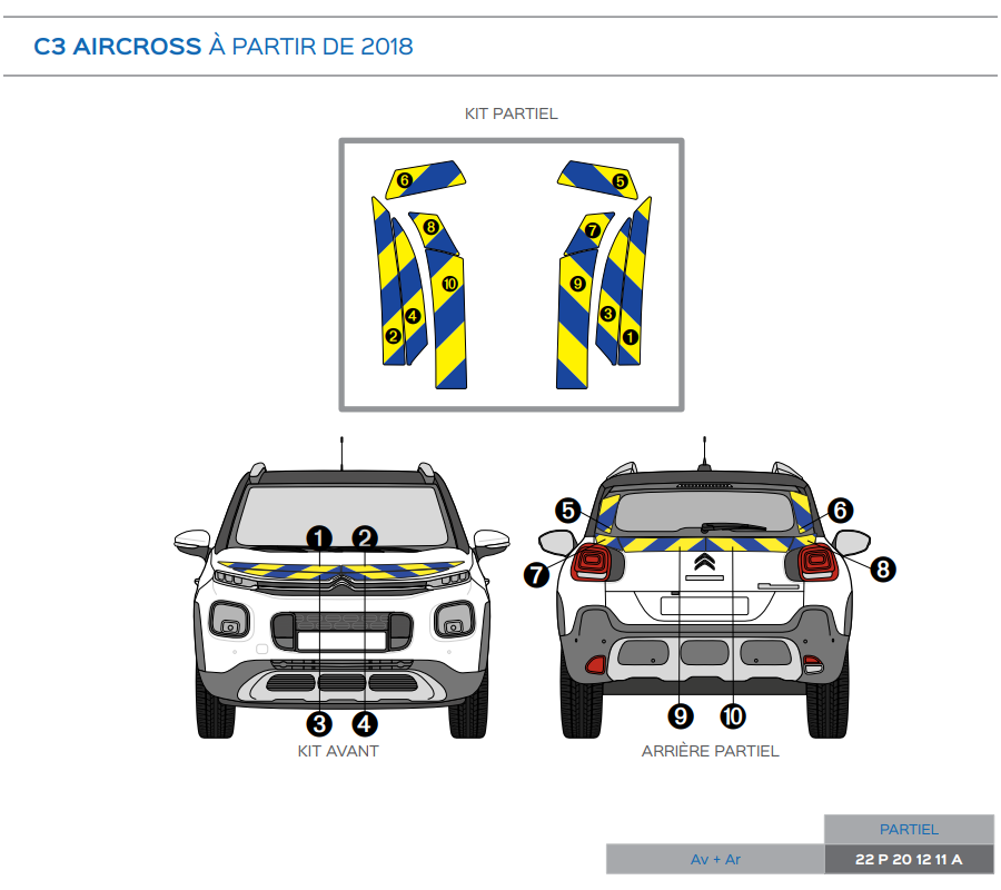 Citroën C3 Aircross à partir de 2018 - Jaune & Bleu - Avant + Arrière