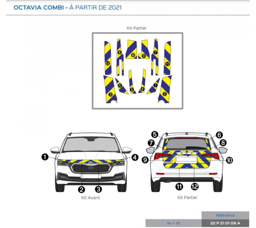 Skoda Octavia Combi à partir de 2021 - Jaune & Bleu - Avant + Arrière