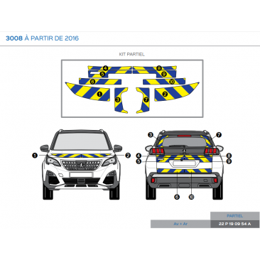 Peugeot 3008 à partir de 2016 - Jaune & Bleu - Avant + Arrière
