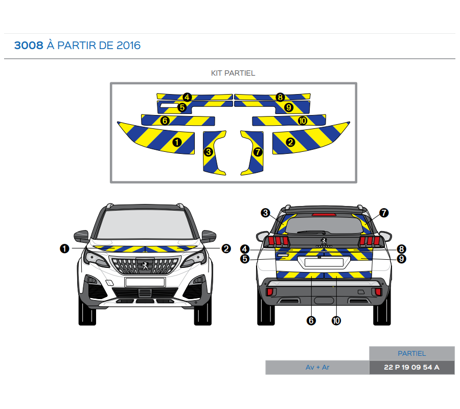 Peugeot 3008 à partir de 2016 - Jaune & Bleu - Avant + Arrière