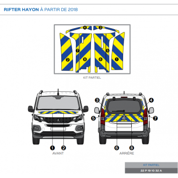 Peugeot Rifter Hayon à partir de 2018 - Jaune & Bleu - Avant + Arrière