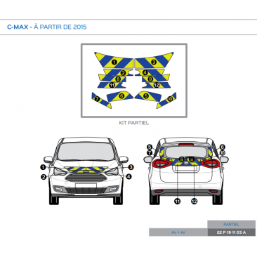Ford C-Max à partir de 2015 - Jaune & Bleu - Avant + Arrière