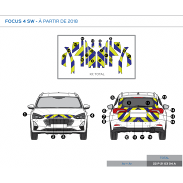 Ford Focus 4 SW à partir de 2018 - Jaune & Bleu - Avant + Arrière